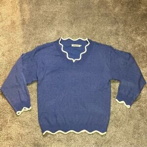 MISSLOOK Light Blue Wool Scalloped Pullover Knit Sweater Size Medium